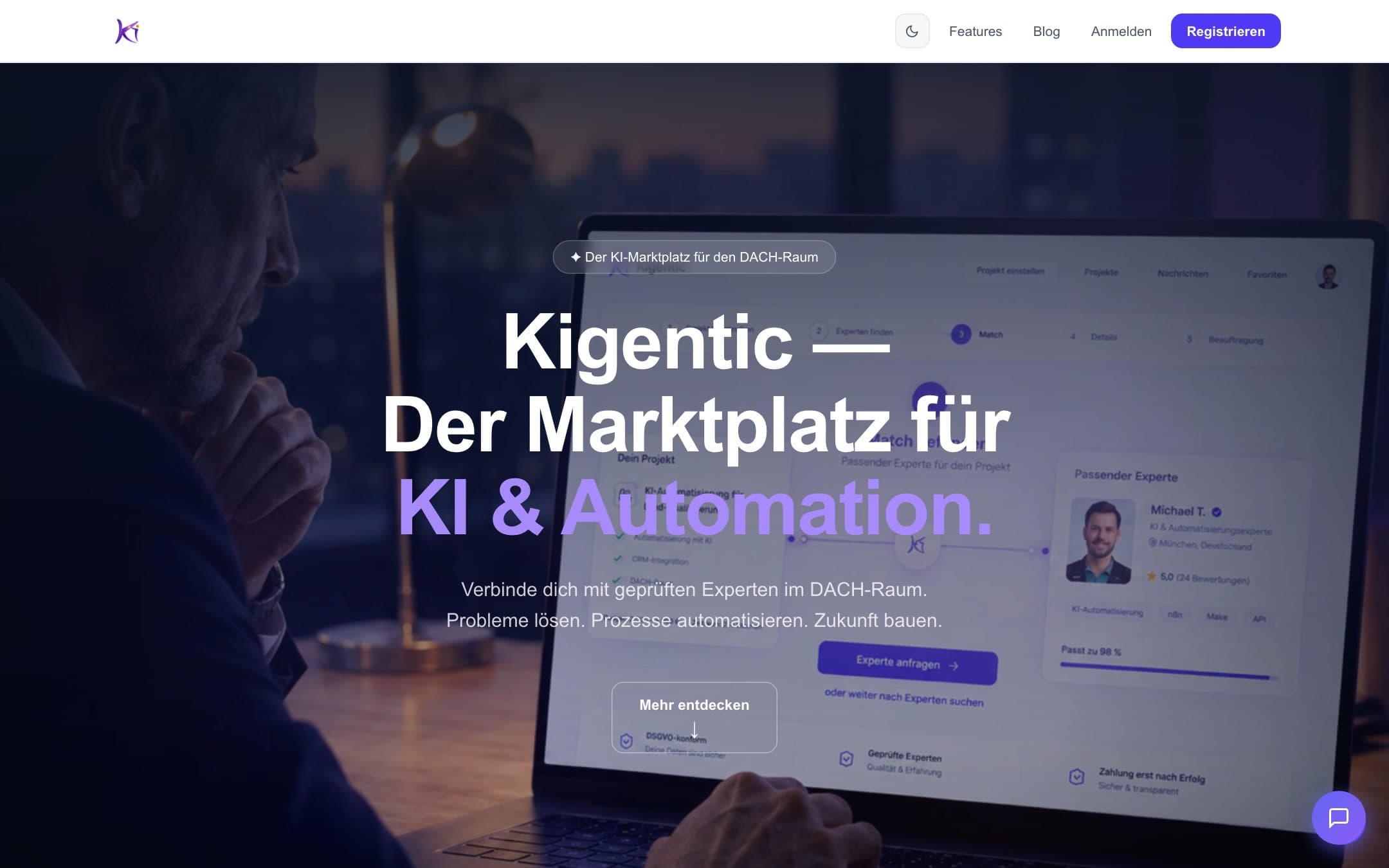 Startseite des Kigentic Marktplatzes
